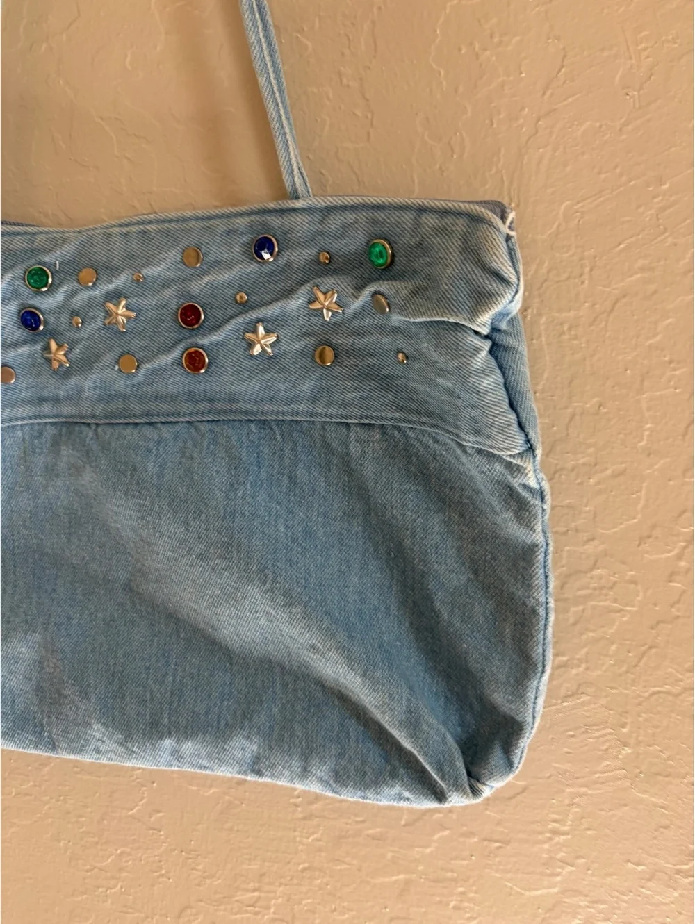 Vintage handmade denim studded tote bag